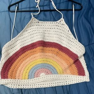 American Eagle crochet rainbow top Size L